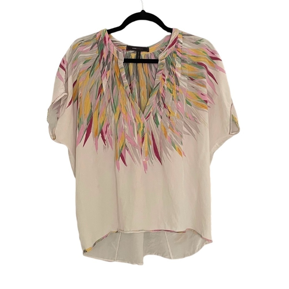 BCBGMAXAZRIA Silk Short Sleeve Blouse Cream Size Small